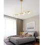 Jaycomey 6-Lights Pendant Lighting,Mid Century Modern Gold Chandelier,Glass Globe Lampshades DNA Hanging Chandelier Light Fixture for Dining Room,G9 Bulbs Included,Natural Light 4000K