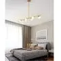Jaycomey 6-Lights Pendant Lighting,Mid Century Modern Gold Chandelier,Glass Globe Lampshades DNA Hanging Chandelier Light Fixture for Dining Room,G9 Bulbs Included,Natural Light 4000K
