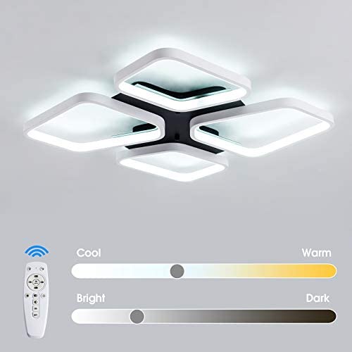 Modern Remote Control Dimmable Ceiling Lighting Fixture, Flush Mount 60W Remote Control Dimmable LED Ceiling Lighting Fixture for Living Room, Bedroom, Dining Room