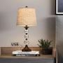 Oneach USB Table Lamps Crystal for Living Room Set of 2 Modern Bedside Lamp with Clear Stacked Ball 24.5'' Night Light Lamp for Bedroom Accent Oil-Rubbed Bronze