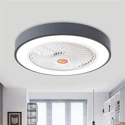 BAYCHEER Acrylic Circle Semi Flush Mount Lighting LED Ceiling Fan Lamp with Remote Control 3 Light Color Changeable Enclosed Fandelier Lamp for Living Room Kitchen Kids Room Hall,Grey