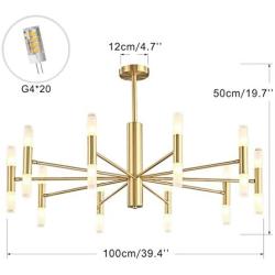 BOKT Post Modern Lighting 20-Light Living Room Chandelier Lighting Island Frosted Glass Lampshade G4 Lamp Socket led Lights Fixture Flush Mount (Gold, Large)