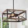 GEPOW Farmhouse Cage Chandelier, Rustic Wood Square 4 Light Fixture for Dining Room, Living Room, Bedroom, Foyer and Kitchen Island