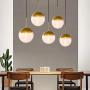 Kitchen Pendant Light with Sphere 5-Light, A1A9 Modern Industrial Glass Ball Globe Ceiling Lights Fitting, E26 LED Chandelier Lamp Fixture for Kitchen Island, Bar, Dining Room, Counter, Cafe (Brass)