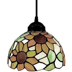 LITFAD Elegant Tiffany Style Pendant Light with Oversize Sunflower Pattern One-Light LED Ceiling Hanging Pendant Lamp Chandelier for Kitchen Island Dining Room Restaurant - A