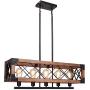 Kostomo Farmhouse Chandeliers Kitchen Island Lighting 5-lights Island Light Wood Metal Chandelier Rectangle Rustic Industrial Island Lamp Dining Room Lighting Fixtures Hanging