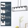 LUBURS  Kitchen Island Lighting - 5 Lights Chandelier,Black Pendant Lighting with Metal Adjustable Rods&Clear Glass Shade, Vintage Pendant Ceiling Lamp for Dining Room Kitchen Living Room Farmhouse
