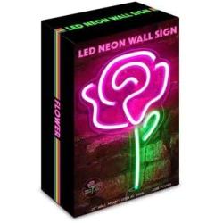 Isaac Jacobs 15'' x 9'' inch LED Neon Pink Rose Flower with Green Stem Wall Sign For Cool Light, Wall Art, Bedroom Decorations, Home Accessories, Party, and Holiday Decor: Powered by USB Wire (ROSE)