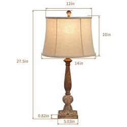 Maxax Table Lamp Set of 2 Poly Beside Nightstand Lamps with Oatmeal Fabric Shade for Living Room and Bedroom