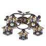 LITFAD Art Glass Lodge Shade 5-Light Semi Flush Ceiling Fixture Tiffany Style Ceiling Lamp with Leaves Accent Distressed Bronze Canopy 110V-120V Ceiling Hanging Light for Living Room Bedroom Hotel