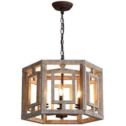 Farmhouse Wood and Metal Chandelier 6-Light Wooden Chandeliers Lighting Fixture Kitchen Island Ceiling Lighting Chandeliers Dining Room Pendant Light Fixtures (10556-6D)