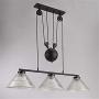 KWOKING Lighting Industrial Pulley Pendant Light Vintage 3 Lights with Pleated Frosted Glass Shade Adjustable Barn Hanging Lamp for Living Room,Dining Room,Farmhouse
