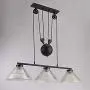 KWOKING Lighting Industrial Pulley Pendant Light Vintage 3 Lights with Pleated Frosted Glass Shade Adjustable Barn Hanging Lamp for Living Room,Dining Room,Farmhouse