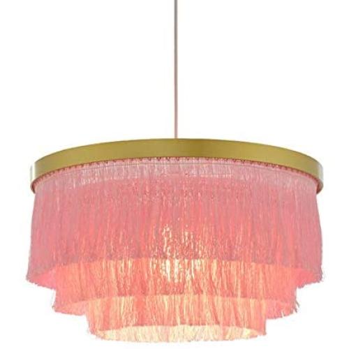 Nordic Decorative Pendant Light Warm Romantic LED Tassel Ceiling Chandeliers Gray/Blue/Pink/White Creative Restaurant Bedroom Dining Room Ceiling Hanging Lamp ( Color : Pink )