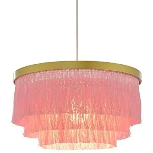 Nordic Decorative Pendant Light Warm Romantic LED Tassel Ceiling Chandeliers Gray/Blue/Pink/White Creative Restaurant Bedroom Dining Room Ceiling Hanging Lamp ( Color : Pink )