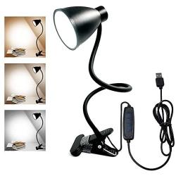 LED Desk Lamp with Clamp 3 Color Modes 10 Brightness Dimmer 360°Flexible Gooseneck USB Eye Protection Desk Light Clip on Reading Light for Bedroom Bed Headboard Office