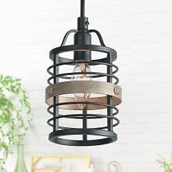 LNC Farmhouse Faux-Wood Pendant Lighting Rustic Mini Hanging Fixture for Kitchen Island, Dining Room, Bedroom, Foyer and Hallway, Black