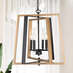 LNC Modern Chandelier for Dining Room, Gold & Black Chandelier for Foyer with Adjustable Rectangular Frames, 4-Light, W20” x H21”