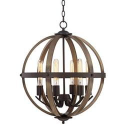 Kimpton Dark Bronze Wood Orb Chandelier 21'' Wide Rustic Farmhouse LED 6-Light Fixture for Dining Room House Foyer Kitchen Island Entryway Bedroom Living Room - Franklin Iron Works