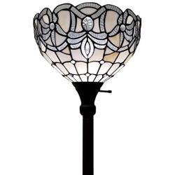 Amora Lighting Tiffany Style Floor Lamp Torchiere Standing 72'' Tall Stained Glass White Mahogany Peacock Antique Vintage Light Decor Bedroom Living Room Reading Gift AM284FL12B, 12 Inch Diameter