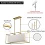 Vinsniv Modern Premium Rectangular Dining Room Chandelier, White Fabric Shade, Gold Plated Metal, 5-Light 35.43''L Pendant Adjustable Hanging Lighting for Kitchen Island Counter, UL-Listed E26 007
