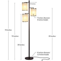 Brightech Liam - Asian Lantern Shade Tree LED Floor Lamp - Tall Free Standing Pole with 3 LED Light Bulbs - Contemporary Bright Reading Lamp for Living Room, Office - Bronze