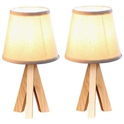 Porseme Bedside Table Lamps Wooden Tripod Small Night Lamps with Linen Shade Modern Side Lamp for Girl Room,Reading Room Nursery -Set of 2