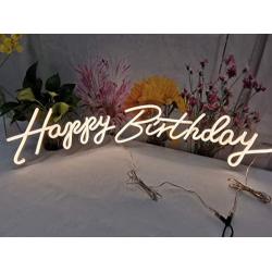 Happy Birthday Neon Lights Signs for Wall Decor, Night Lights for Baby Shower Decorations, Backdrop, Photo Prop, Gender Reveal LED Tube Sign for Decoration Warm White 22.8X7.8 & 16.5X8.3Inches
