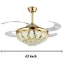 42 Inch Modern Crystal Chandelier Fan with Retractable Blades Golden Ceiling Fan with Light LED and Remote Control Indoor Fan Suitable for Dining Room/Bedroom (Gold)