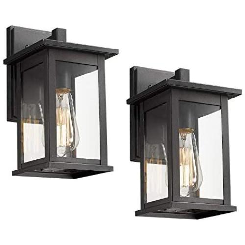 Bestshared Outdoor Wall Scone, Outdoor Wall Mounted Light Indoor Single Light Exterior Wall Lantern with Clear Glass (Black, 2 Pack)