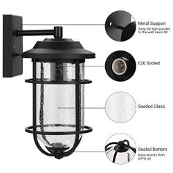 DEWENWILS Outdoor Wall Light, Seeded Glass Shade, Matte Black Finish, E26 Socket, Weather Resistant Wall Sconce, Exterior Porch Light Fixture for Garage, Backyard