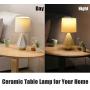 SOTTAE Modern Small White and Gold Ceramic Table Lamp, Irregular Geometric Desk Lamp with White Fabric Shade, Beside Nightstand Lamp for Living Room Bedroom