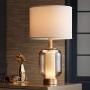 Sophia Modern Table Lamp with Nightlight LED Warm Brass Champagne Glass Off White Drum Shade for Living Room Bedroom Bedside Nightstand Office Family - Possini Euro Design