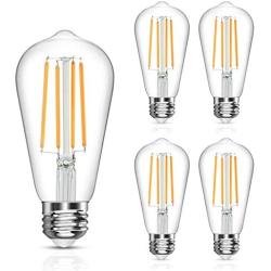 Vintage LED Edison Bulb, 6W, Equivalent 60W, Soft White 2700k, Non-Dimmable Led Filament Light Bulb, E26 Base, High CRI 95+ Eye Protection Led Bulb, Clear Glass for Home Bathroom Kitchen, Pack of 5