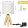 Wooden Tripod Table Lamps Set of 2 with Rustic Linen Fabric Shade Small Bedside Nightstand Lamps for Dresser Bedroom Living Room College Dorm Office Hotel