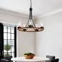 Maxax Industrial Rustic Farmhouse Wagon Wheel Chandelier,5-Lights Round Kitchen Island Light for Living Room Dining Room Farmhouse Kitchen Island,Wood Finish