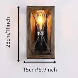 PUSU Farmhouse Wall Light Fixture for Foyer Edison 1-Light Vintage Country House Stairway Wall Sconces for Living Room Industrial Western Metal Wall Mounted Lamp for Bedroom Brown Wooden Wall Lamp