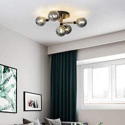 Weiyue Geometric Line Chandelier,5-Lights Modern Pendant Light for Bedroom Living Dining Room Hallyway Bar,Sputnik Chandelier-Smoke-Grey Lampshade 5