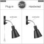 Adjustable Arm Wall Lamp,Black Plug in Cord Modern Wall Sconce with On/Off Switch,Wall Light Fixture,Bedroom,Living Room,Office (2 Lights)