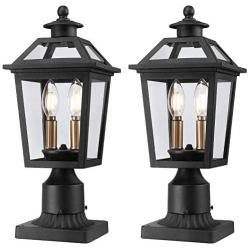 Beionxii Outdoor Post Lights | Exterior Post Lantern Pillar Light with 3-inch Pier Mount Adapter, Sand Textured Black with Clear Glass - A329P-2PK