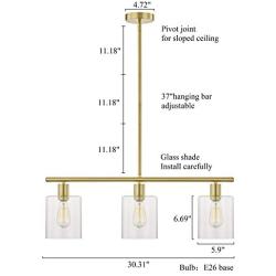 LeeZM Rustic Industrial Chandeliers Modern 3-Light Glass Shades Pendant Lighting Vintage Farmhouse Adjustable Wire Ceiling Light Hanging Lamp for Dining Rooms Bedrooms Living Room Kitchen Island Gold