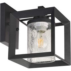 TENGXIN Outdoor Wall Sconce,Wall Lantern,Proch Light,Black Finished with Crackle Glass Shade UL Listed,1 Pack,Suitable for Garden & Patio Lights