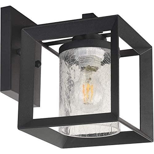 TENGXIN Outdoor Wall Sconce,Wall Lantern,Proch Light,Black Finished with Crackle Glass Shade UL Listed,1 Pack,Suitable for Garden & Patio Lights