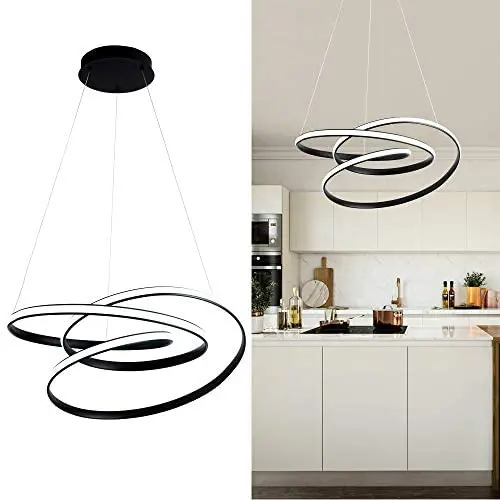 WELAKI LED Chandelier 80W 6000K Dimmable,Modern Pendant Light Fixture for Kitchen Island Restaurant Dining Room Living Room Bedroom (Black)