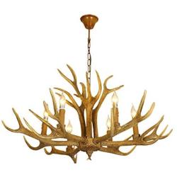 CraftThink Pendant Lighting LED Chandelier Light Candle Antler Style E12 Rustic Resin Multi Light Pendant Hanging Light for Dining Living Cafe Room Restaurant Bar-6 Lights