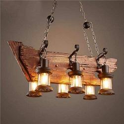 NIUYAO 6 Heads Vintage Wooden Lantern Chandeliers,Retro Industrial Style Island Light Pendant Hanging Light for Dining Rooms,Chandeliers for Living Room 511207