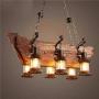 NIUYAO 6 Heads Vintage Wooden Lantern Chandeliers,Retro Industrial Style Island Light Pendant Hanging Light for Dining Rooms,Chandeliers for Living Room 511207