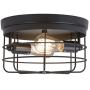 Industrial 2-Light Vintage Metal Cage Flush Mount Ceiling Light, Black Painting Finish, Rustic Ceiling Lighting Fixture for Bedroom, Dining Room, Living Room, Farmhouse Lighting