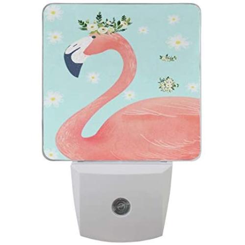 Vdsrup Beautiful Florals Flamingo Night Light Set of 2 Spring Summer Daisy Flowers Plug-in LED Nightlights Auto Dusk-to-Dawn Sensor Lamp for Bedroom Bathroom Kitchen Hallway Stairs