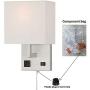 HomeFocus Bedside Wall Lamp Light with Outlet,Living Room Wall Lamp Light,Wall Sconces, Metal Satin Nickel, White Fabric Shade,Top Quality for Home and Hotel.